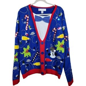 Jolly Sweaters Christmas Sweater UCS Bowtie Fake Cardigan Beer Mens XL
